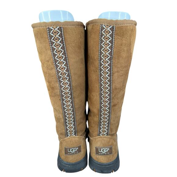 UGG Ultimate Tall Braid Brown Suede Shearling Lined Winter Boots Size US 7 - Picture 8 of 10